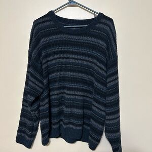 Men's Striped Black and Gray Crewneck Sweater